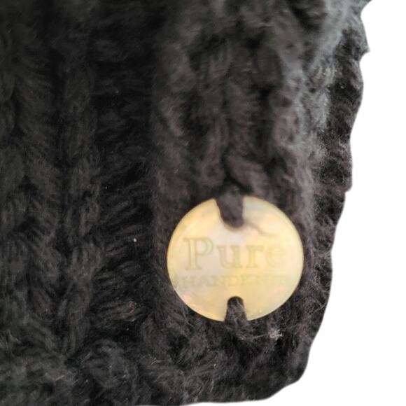 Pure Handknit 100% Black Cotton Wide Ribbed Knit Wood Buttons Cardigan Size S/M - Picture 9 of 9